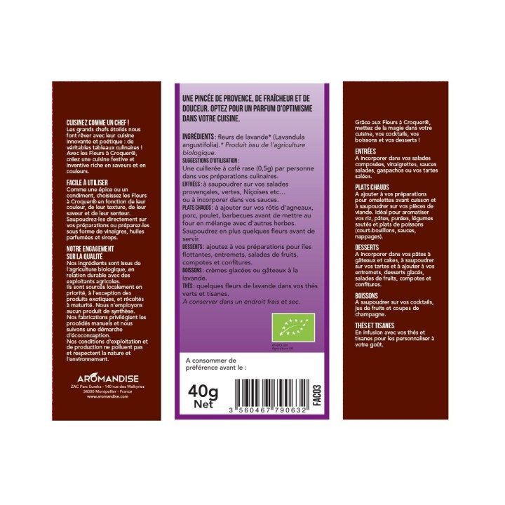 Bio-Blumen zum Essen,  Lavendel Blumen - 30g - Aromandise