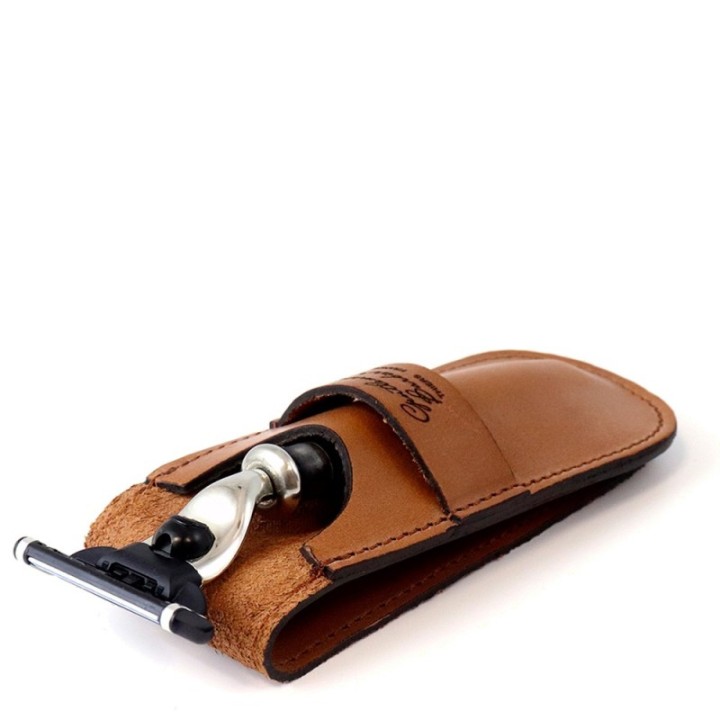 Pochette en cuir véritable pour rasoir mécanique (Sécurité, Mach3® et Fusion™) - Gentleman Barbier