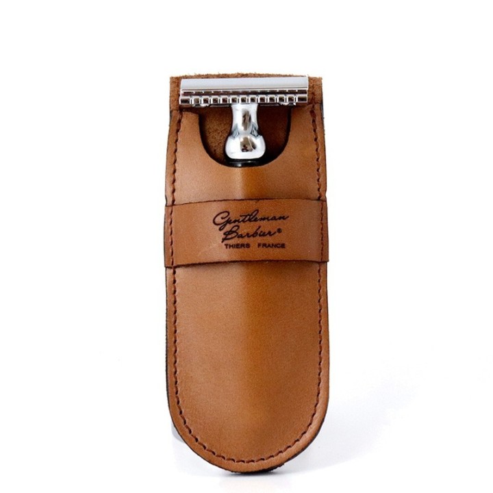 Pochette en cuir véritable pour rasoir mécanique (Sécurité, Mach3® et Fusion™) - Gentleman Barbier
