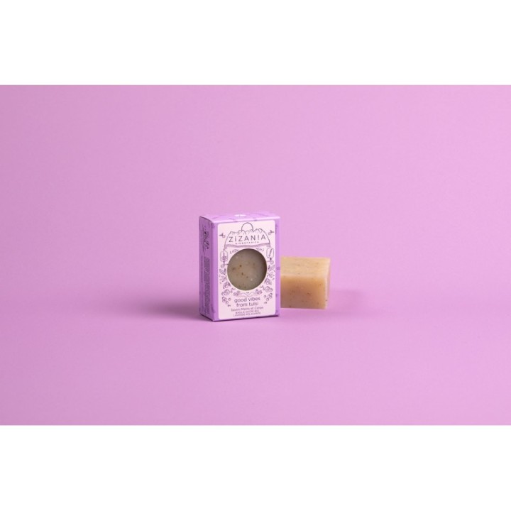 Schweizer Seife, "Good Vibes from Tulsi" mit Lavendel, Heiligem Basilikum und Sonnenblume - 90g - Zizan!a