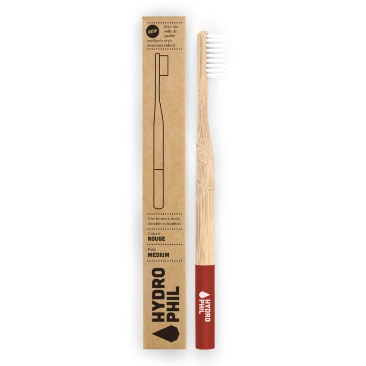 Brosse à dents en bambou - Rouge, Medium - Hydrophil