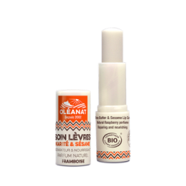Soin lèvres au karité & sésame BIO, parfum framboise - 4,5g - Oléanat