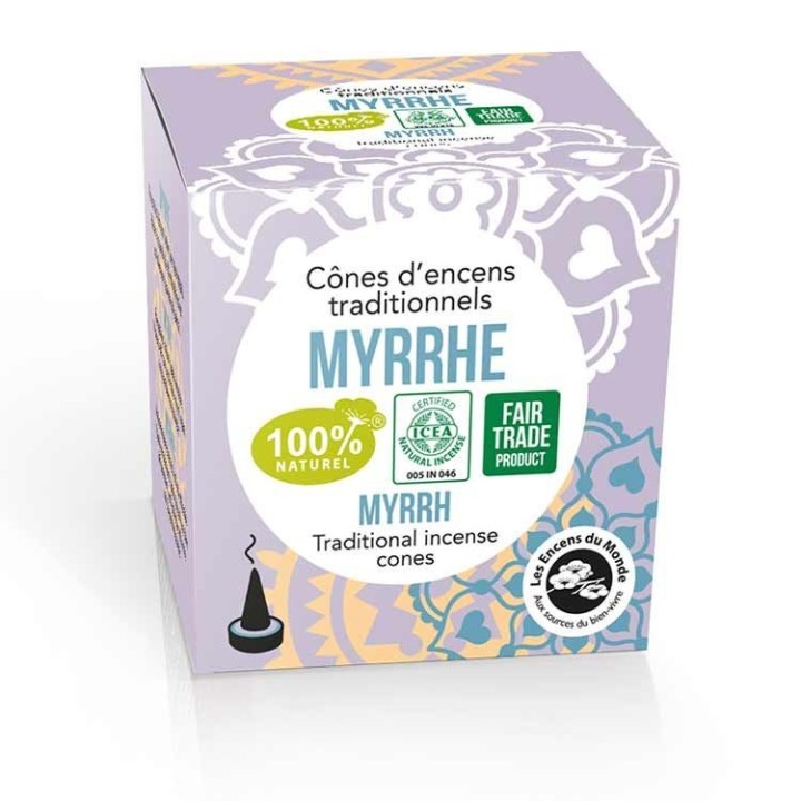 Cônes d'encens naturels indiens - Haute Tradition, MYRRHE - Les encens du monde (Aromandise)