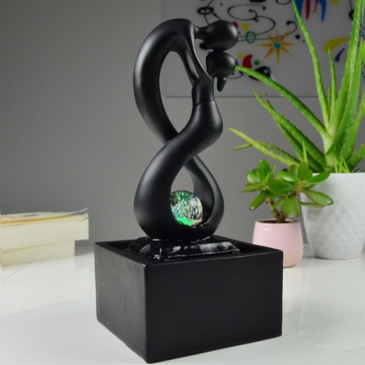 Fontaine à eau - "Amor" Noir (avec éclairage LED et boule) - Zen'Light