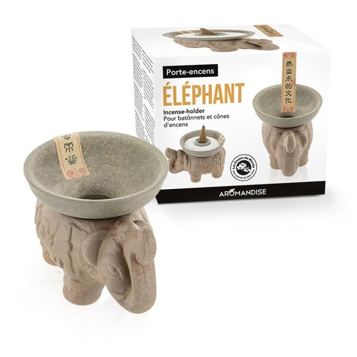Ton-Räucherstäbchenhalter "Elefant" für Stäbchen und Kegel - Les encens du monde