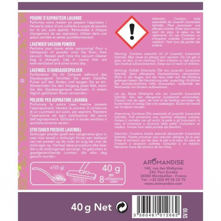 Parfum en poudre pour l'aspirateur 100% naturel, Lavande - Aromandise