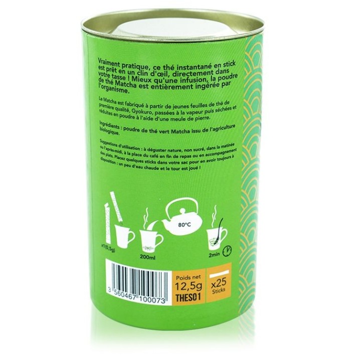 Bastoncini di tè verde giapponese Matcha istantaneo - 25 bastoncini da 0,5g - Aromandise