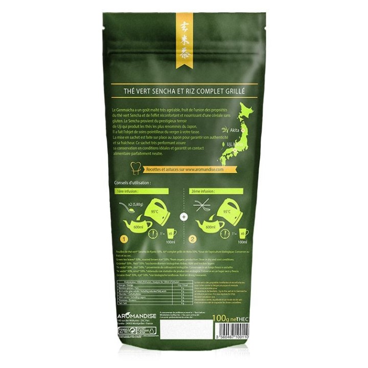 Thé vert et riz Genmaicha japonais BIO d'Uji - 100g - Aromandise
