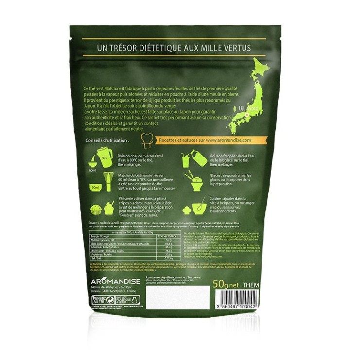 Poudre de thé vert Matcha BIO d'Uji (Japon) - 50g - Aromandise