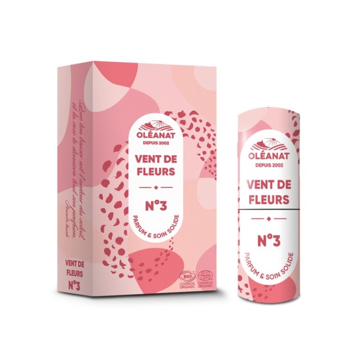 Profumo solido biologico in stick, 100% naturale, N°3 Venti di fiori - 4,5g - Oléanat
