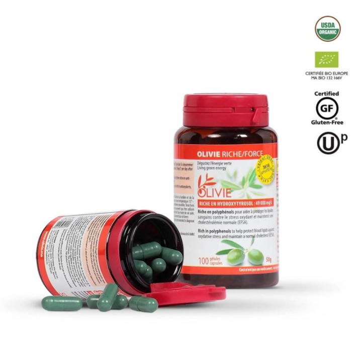 OLIVIE Riche, Nahrungsmittelextrakt aus dem Olivenbaum, entzündungshemmend und cholesterinreduzierend - 100 Kapseln - Olivie