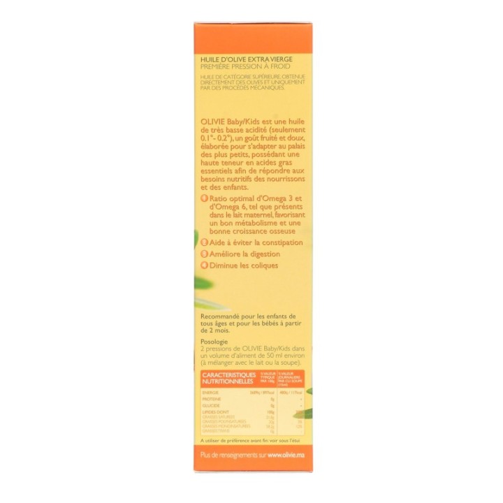 OLIVIE Baby/Kids, Huile d'olive extra vierge spécialement adaptée pour les bébés et les enfants - 250ml - Olivie