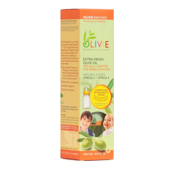 OLIVIE Baby/Kids, Huile d'olive extra vierge spécialement adaptée pour les bébés et les enfants - 250ml - Olivie