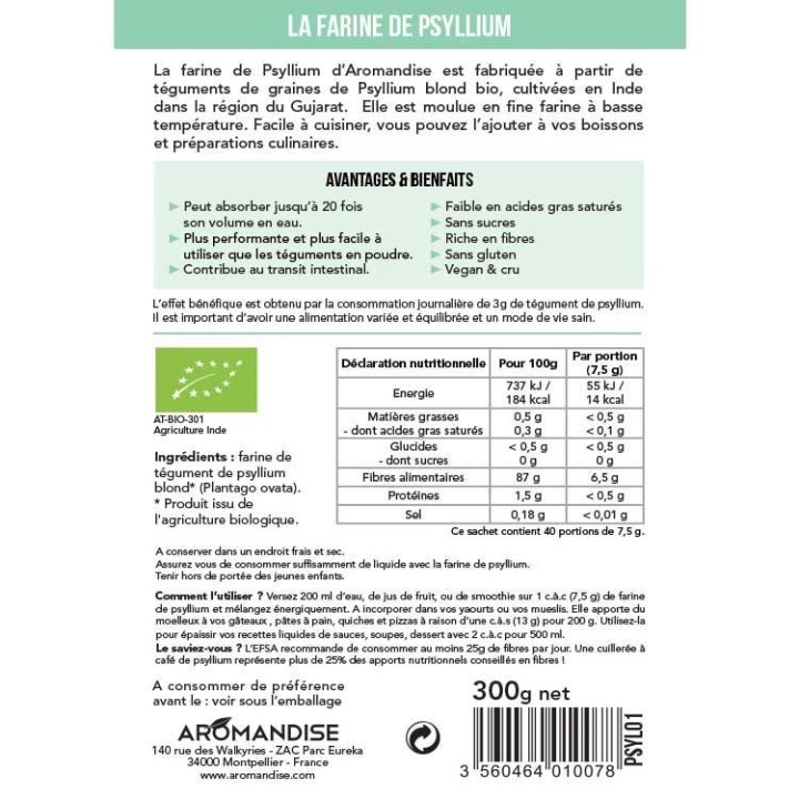 Farina di psillio biologica - 300g - Aromandise