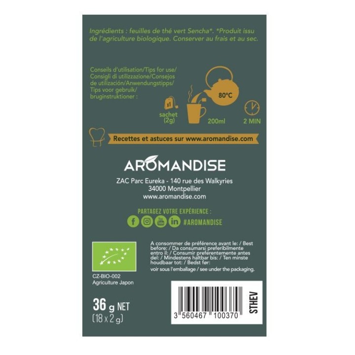 Thé vert Sencha de UJI en infusettes - 18 sachets - Aromandise