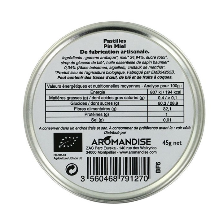 Pastilles artisanales du Languedoc, au Pin et au Miel - 45g - Aromandise