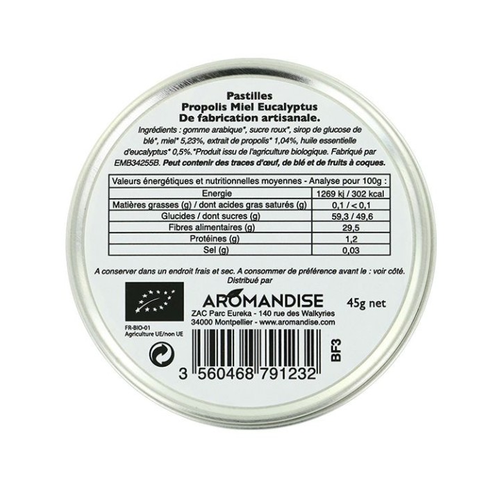 Pastilles artisanales du Languedoc, au Propolis et Eucalyptus - 45g - Aromandise