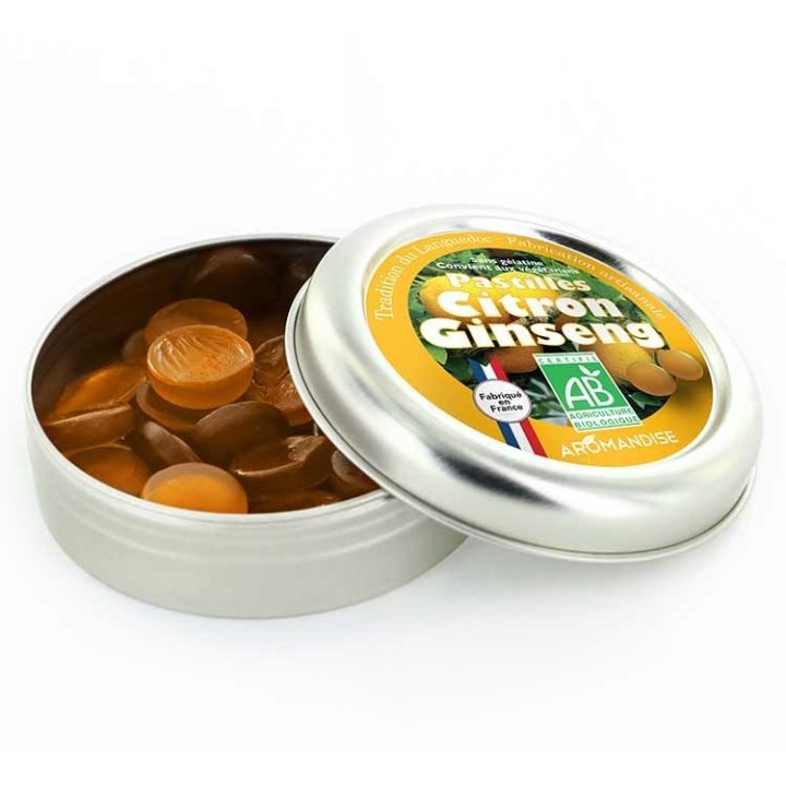 Pastilles artisanales du Languedoc, au Citron et Ginseng - 45g - Aromandise