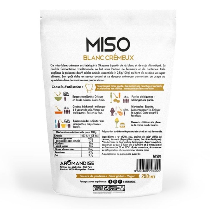 Miso blanc crémeux BIO, Un incontournable de la cuisine japonaise (Riz et Soja fermenté) - 250g - Aromandise