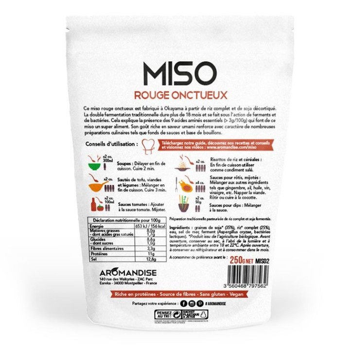 Miso rouge onctueux BIO, Un incontournable de la cuisine japonaise (Riz et Soja fermenté) - 250g - Aromandise