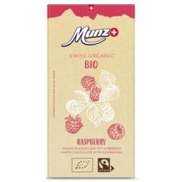 Chocolat blanc aux framboises et au lait Suisse, Bio & équitable - 100gr - Munz