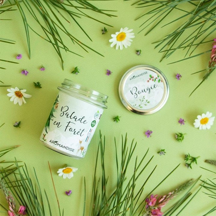 Bougie d'ambiance "Balade en forêt" 100% naturelle à la cire de soja, 30h - 150g - Aromandise