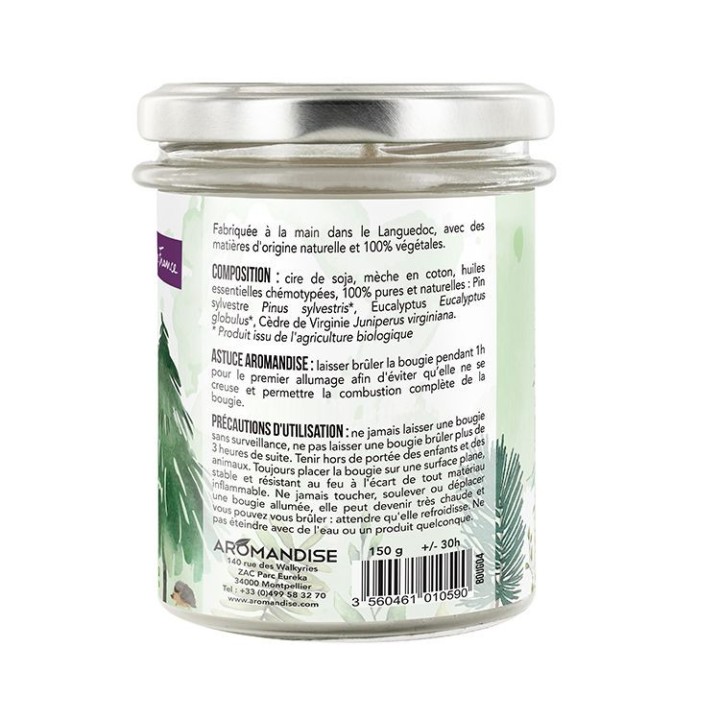 Candela da camera "Passeggiata nella foresta" 100% naturale con cera di soia, 30h - 150g - Aromandise