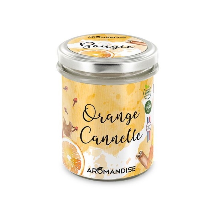 Orange-Zimt Kerze 100% natürlich mit Sojawachs, 30h - 150g - Aromandise