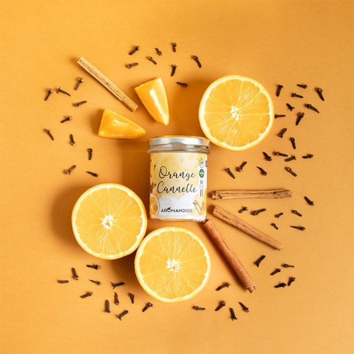 Orange-Zimt Kerze 100% natürlich mit Sojawachs, 30h - 150g - Aromandise