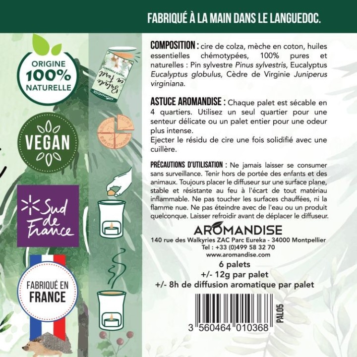 Ätherische Öle duftende Fondant-Paletten, Waldspaziergang - 6 Paletten (4 Anwendungen pro Palette) - Aromandise