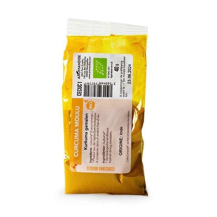 Bio-Kurkuma gemahlen, Cellocompost Zero Waste - 40gr - Aromandise