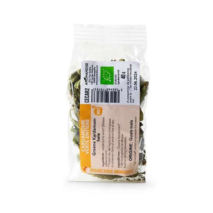Cardamomo biologico intero, Cellocompost Zero rifiuti - 40gr - Aromandise