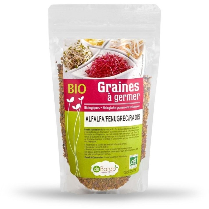 Miscela di semi germogliati biologici -  Erba medica (Alfalfa), fieno greco e ravanello - 200g - De Bardo