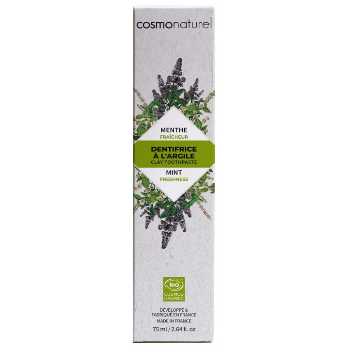 Bio-Zahnpasta mit Tonerde und ätherischem Öl, Frische Minze - 75ml - Cosmo Naturel