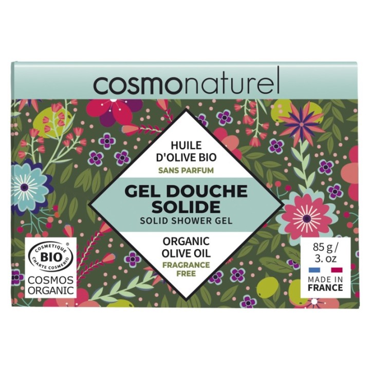 Gel doccia solido biologico, olio d'oliva, senza profumo, 100% naturale - 85g - Cosmo Naturel