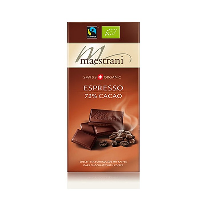Cioccolato fondente con caffè, Espresso 72% cacao -Bio & Fairtrade - 80gr - Maestrani