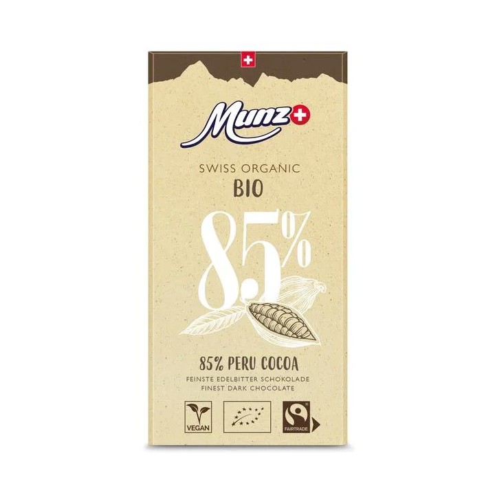 Zartbitterschokolade mit Kaffee - 85% Peru Kakao, mit Schweizer Milch, Bio & Fairtrade - 100gr - Munz