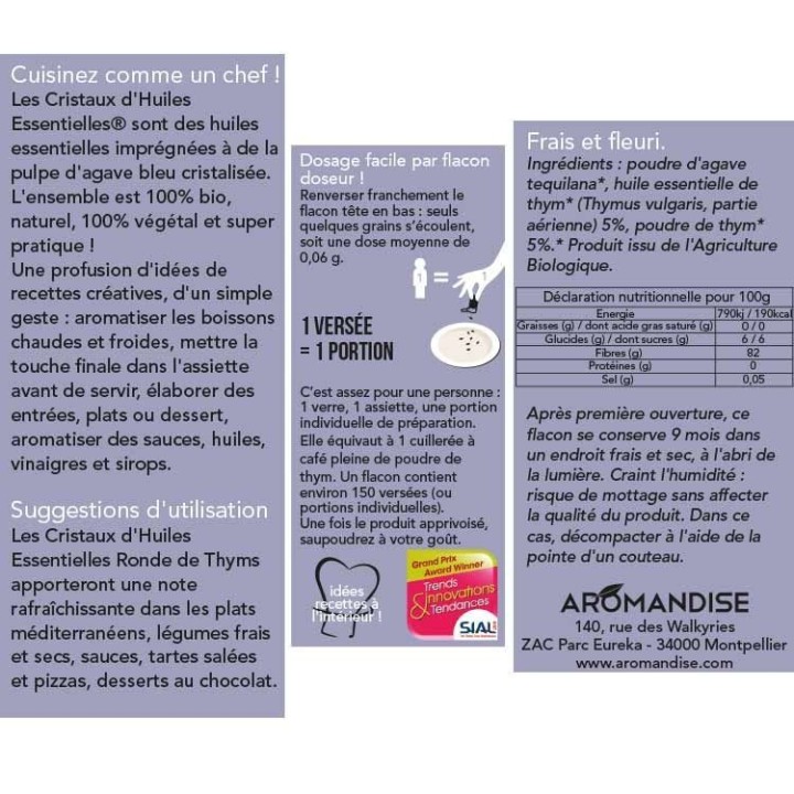 Cristalli di olio essenziale biologico per cucinare, Timi - 10g - Aromandise