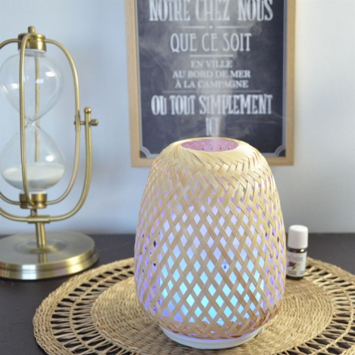 Diffuseur d'huiles essentielles, Ultrasonique en bambou tressé - OLAKI- ZEN'Arôme