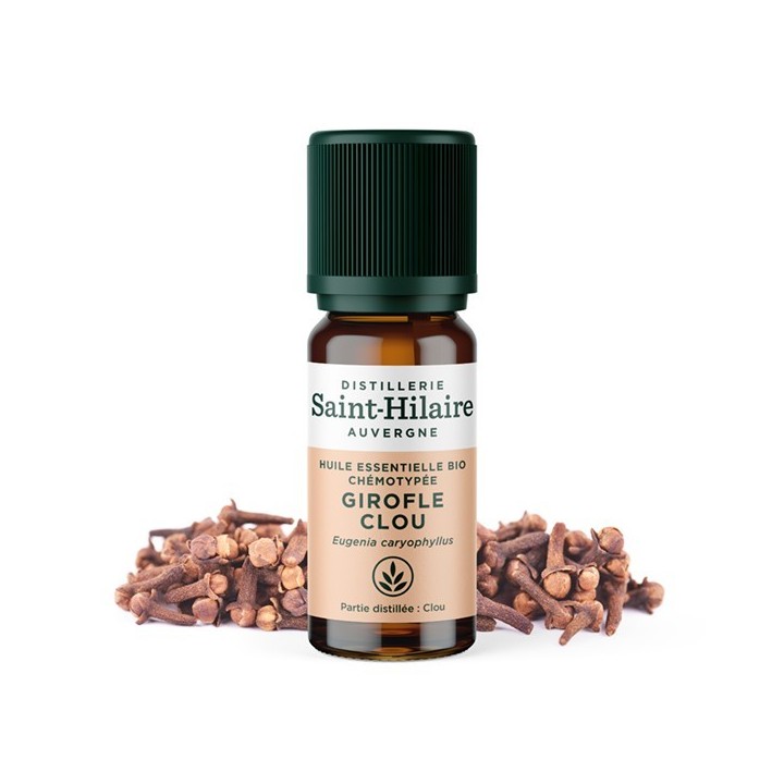 Huile essentielle de clou de girofle biologique en flacon 10ml - distillée à la vapeur d'eau, certifiée Fair For Life - Saint-Hi