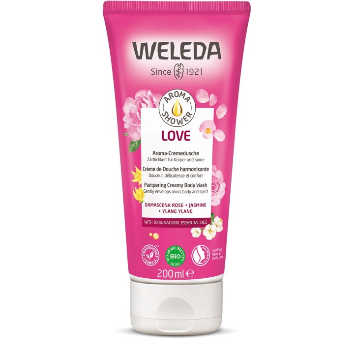 Crème Douche aromatique LOVE à la rose de Damas, Jasmin & Ylang - 200ml - Weleda