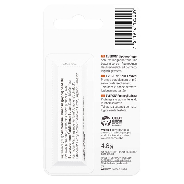 Soin des Lèvres Everon, Nourrit et protège  - 4,8 g - Weleda