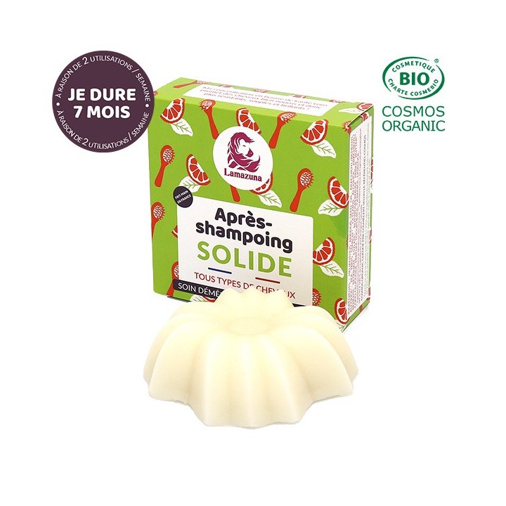 Après-shampoing solide, Soin démêlant & Brillance - Agrumes et basilic - 70g - Lamazuna