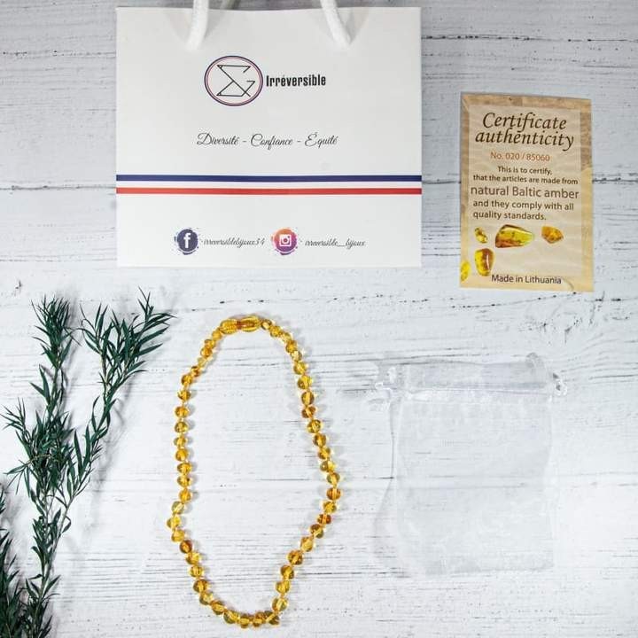 Babykette aus Bernstein, lindert Zahnschmerzen und beruhigt - HONEY - 32cm - Irréversible Bijoux