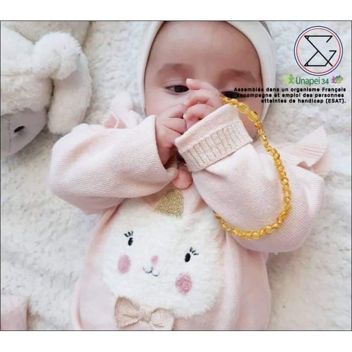 Collana in ambra per bambini, allevia il mal di denti e lenisce - MIELE - 32cm - Irréversible Bijoux