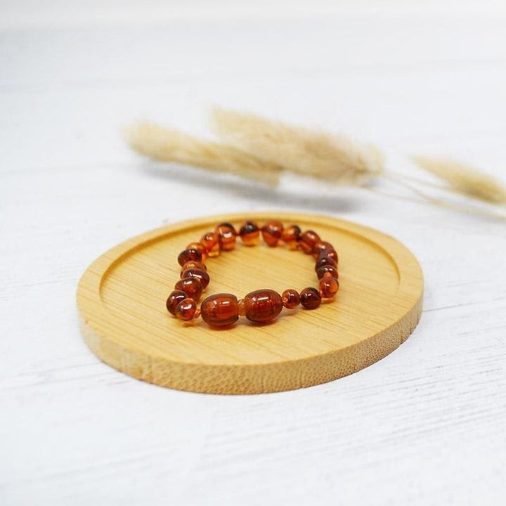 Bracelet bébé en Ambre, soulage les maux de dents et apaise - COGNAC - 14cm - Irréversible Bijoux