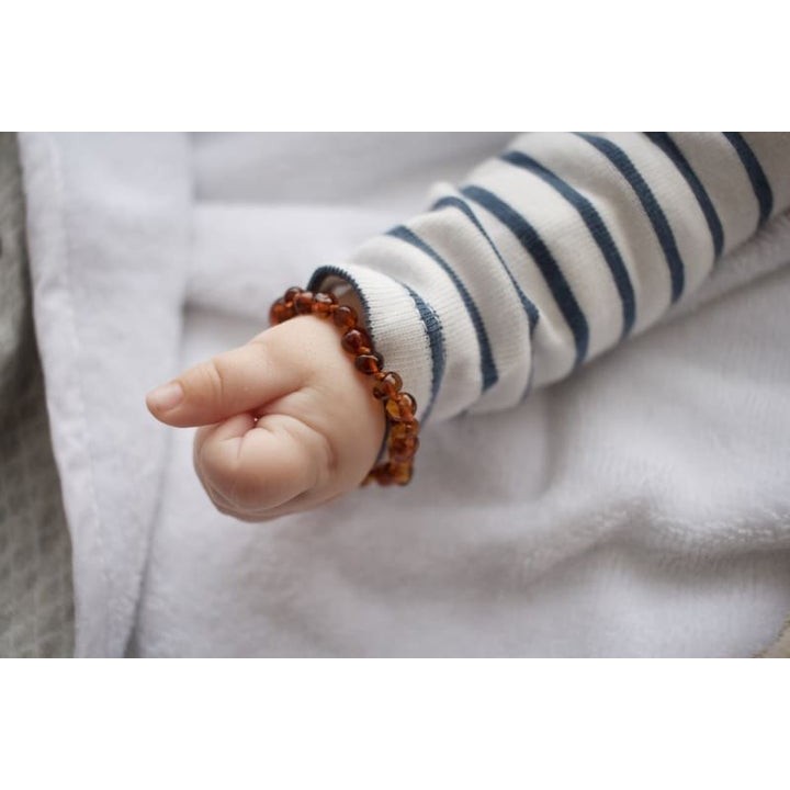  Bracelet bébé en Ambre, soulage les maux de dents et apaise - COGNAC - 14cm - Irréversible Bijoux