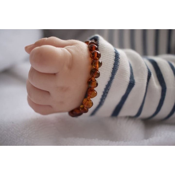 Babyarmband aus Bernstein, lindert Zahnschmerzen und beruhigt - COGNAC - 14cm - Irréversible Bijoux