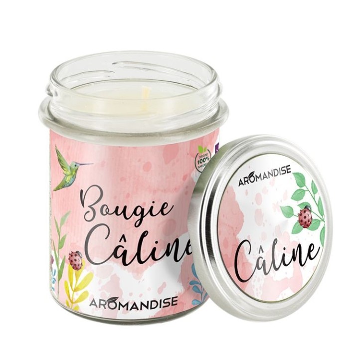 Bougie d'ambiance "Câline" 100% naturelle à la cire de soja, 30h - 150g - Aromandise