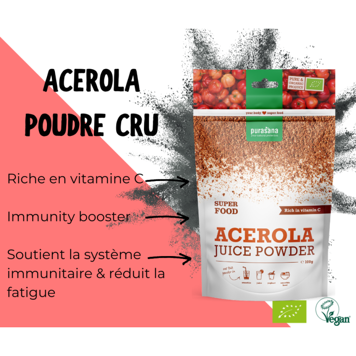 Acerola in polvere, BIOLOGICA & 100% naturale - 100 gr - Purasana